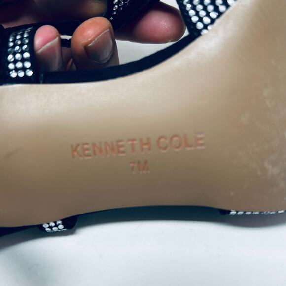 Kenneth Cole Slingback Jewelled Kitten Heel Black Silver Strappy Ankle - 7 - Picture 6 of 10